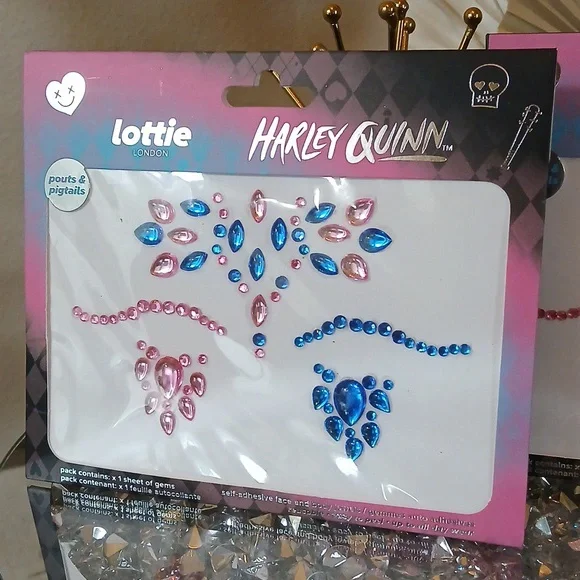 New 4pc Harley Quinn Face Gems Toxic Love / Pouts & Pigtails By Lottie London - Picture 11 of 17